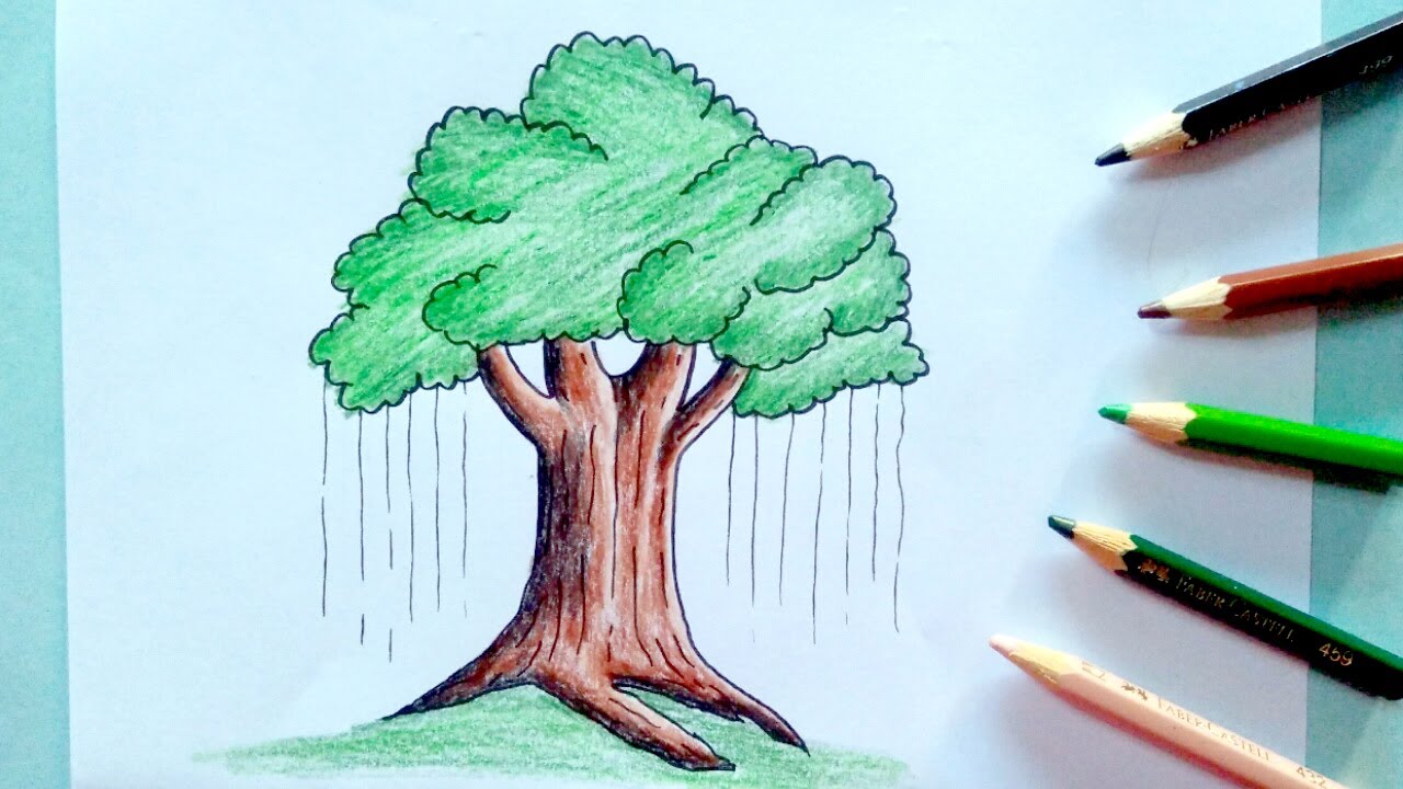 How to Draw Banyan Tree | Simple and Easy - YouTube