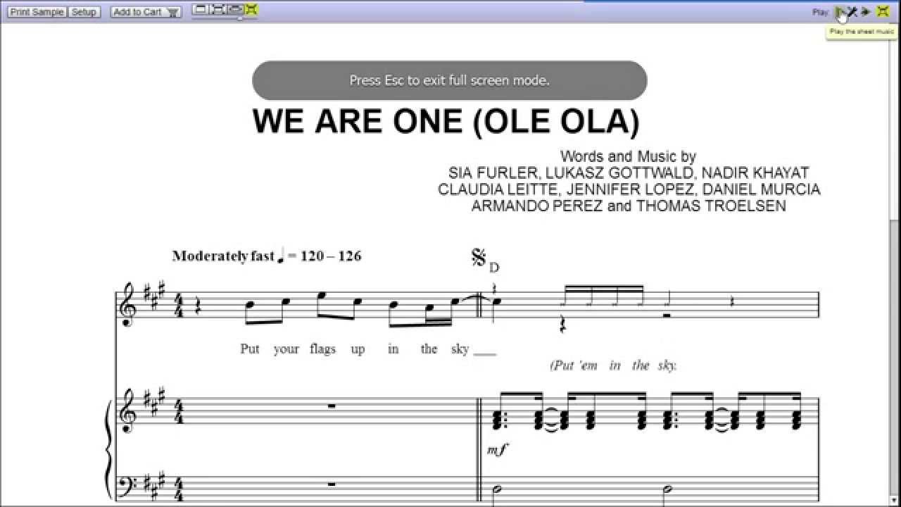 We Are One Ole Ola By Pitbull Piano Sheet Music Teaser Youtube