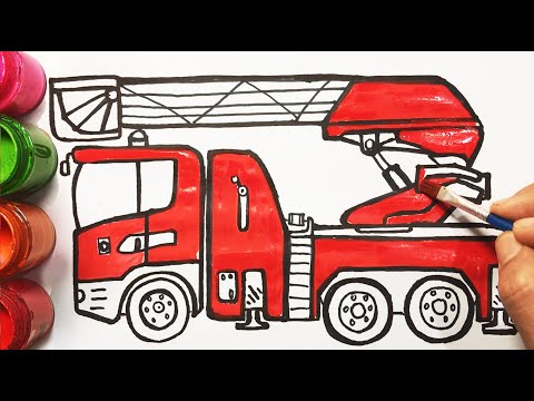 Vẽ và tô màu xe cứu hỏa chữa cháy | Cara menggambar truk pemadam kebakaran