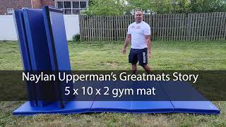 Naylan shares his Greatmats Story about using the 5x10 Folding Gym Mats! He purchased 2 of the 5x10 mats which are 2 inches thick and fold into 5 sections. Naylan thinks this color blue is perfect!

He shows the velcro straps that connect multiple mats together. He thinks the thickness is perfect for him rolling on it.

Naylan is more than satisfied with his purchase! :-)

Shop the Gym Mats 2 Inch x 5x10 Ft. V4 18 oz
https://www.greatmats.com/mats/folding-gym-mats-5x10x2-gmats.php

#fitness #exercise