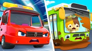 tow truck rescues bus fire truck monster truck police car kids songs kids cartoon babybus