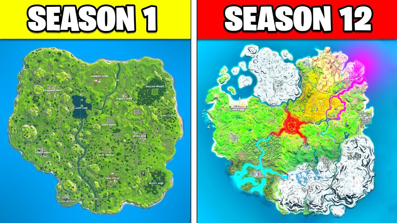 Fortnite Season 12 Map Evolution From Season 1 To Chapter 2 Season 2 Map Youtube