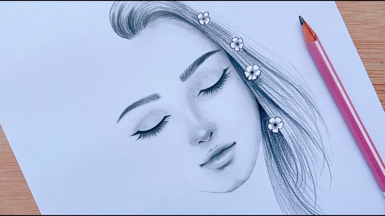 Easy Pencil sketch || How to draw A Girl face with eyes closed ...