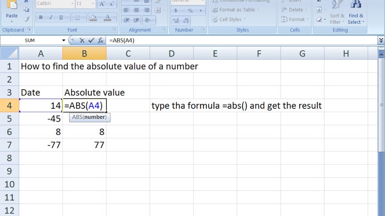 Absolute Value Function Excel