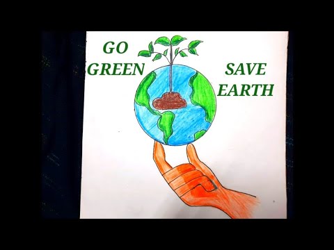 Easy drawing for go green save earth // save trees drawing poster for ...