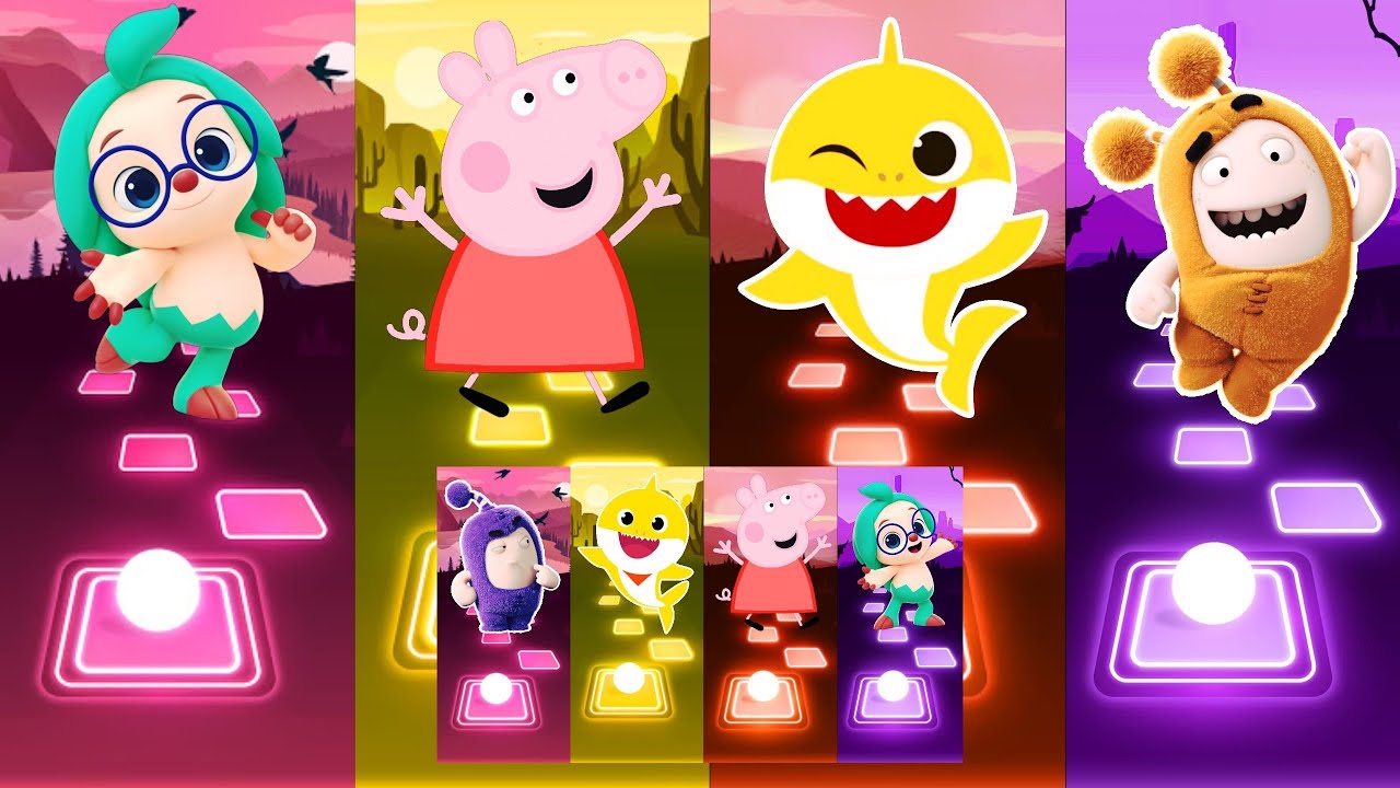 Peppa Pig 🆚 Oddbods Slick 🆚 Pinkfong Hogi 🆚 Baby Shark | Tiles Hop EDM ...