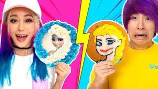 GF VS BF Cake Icing Art Challenge! Learn To Make Elsa, Pikachu, Roblox