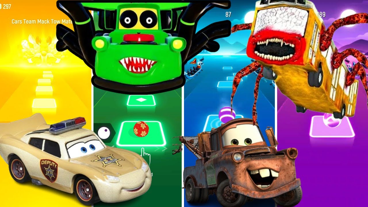 Deputy Hazard vs Lightning mcqueen eater vs Mater eater vs Bus monster ...