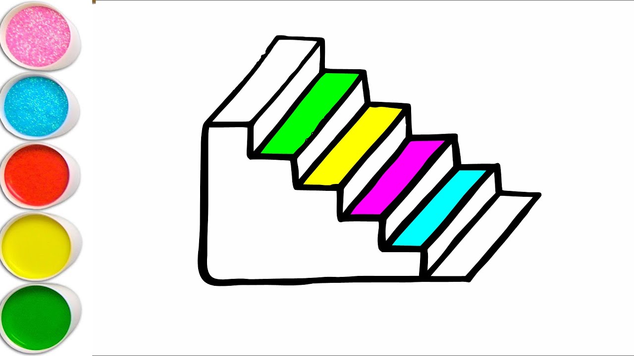 stairs drawing and colouring for kids. Easy 3D Stairs Drawing ...