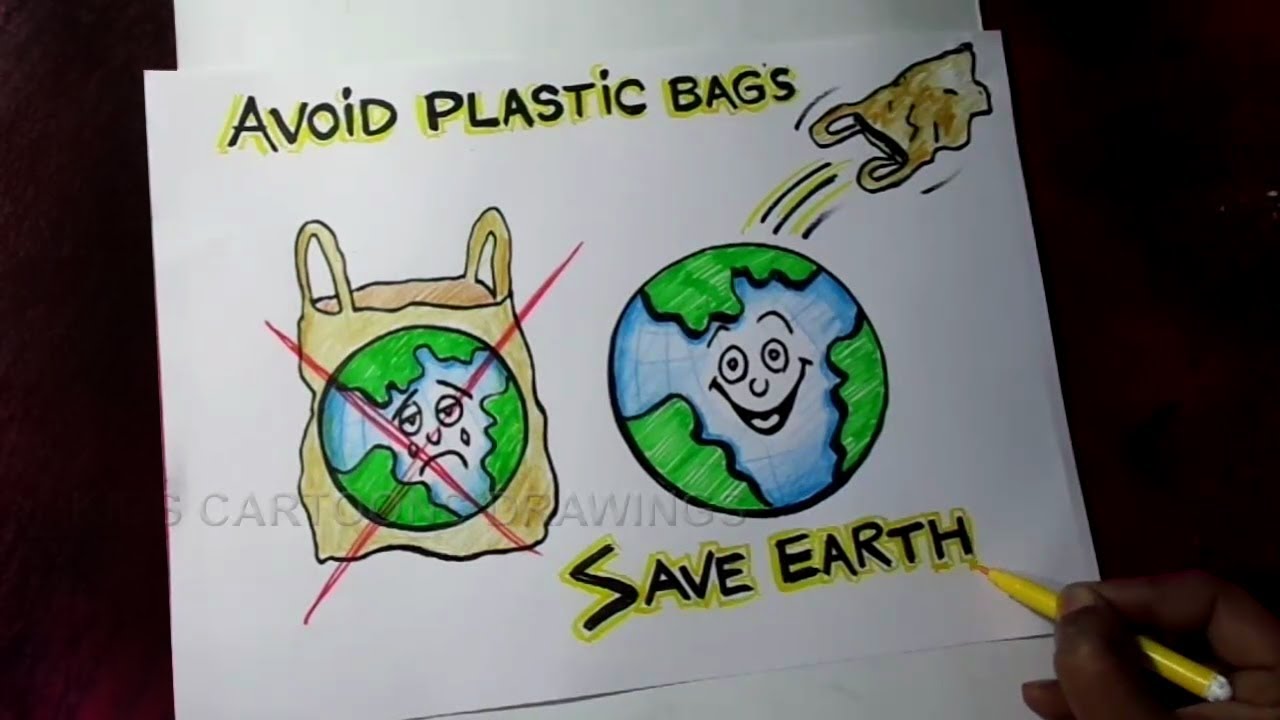 How to Draw Avoid Plastic Bags / Save Earth Poster Drawing - YouTube