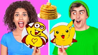 PANCAKE ART CHALLENGE || Who Draws it Better! Fun Art Hacks at School by 123 GO! CHALLENGE