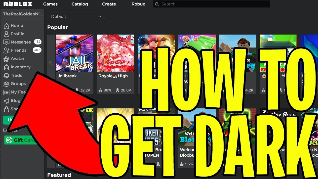 How to put roblox in dark mode