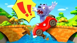 big bad wolf fell from bridge monster truck cars for kids kids songs babybus