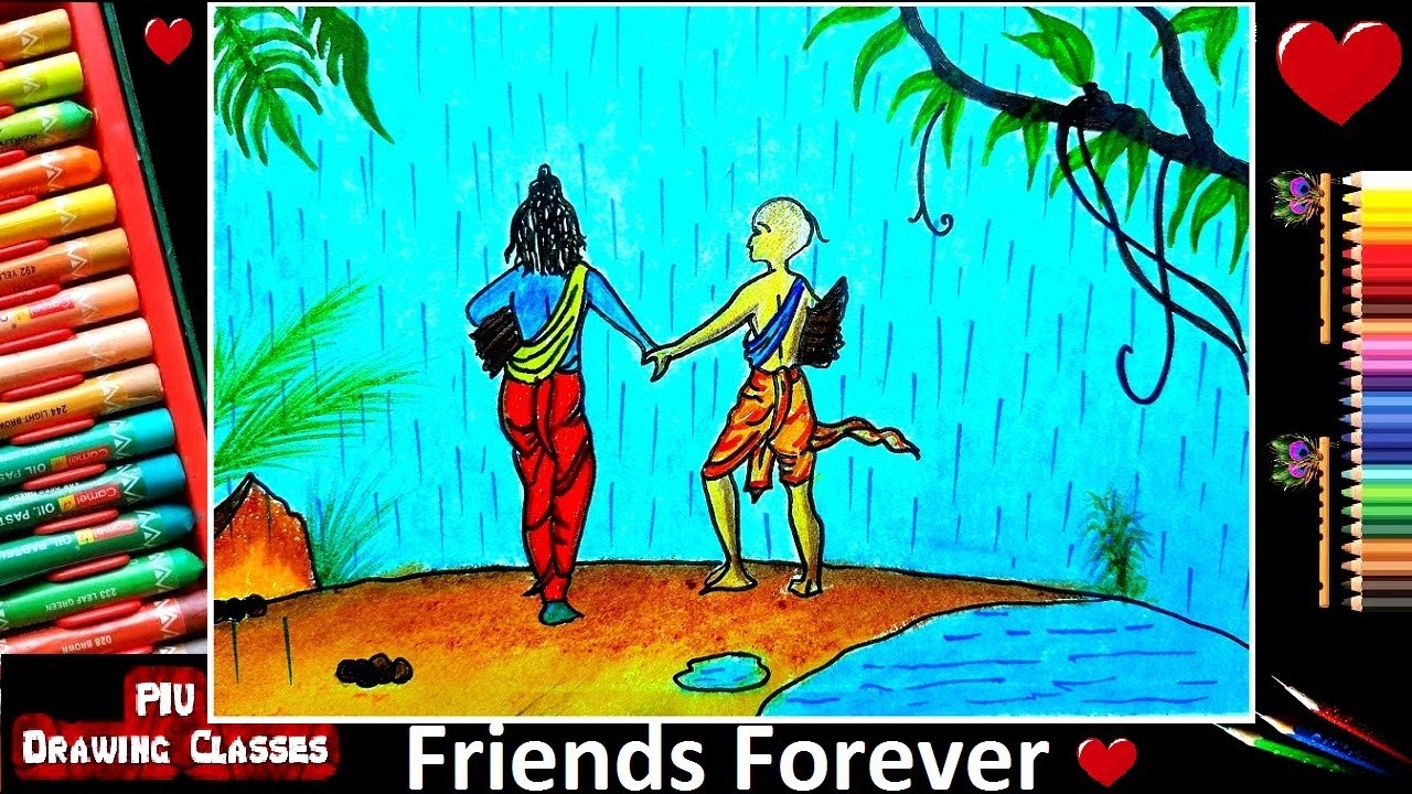 Pure Friendship Day Drawing Easy | Krishna Sudama Best Friend ...