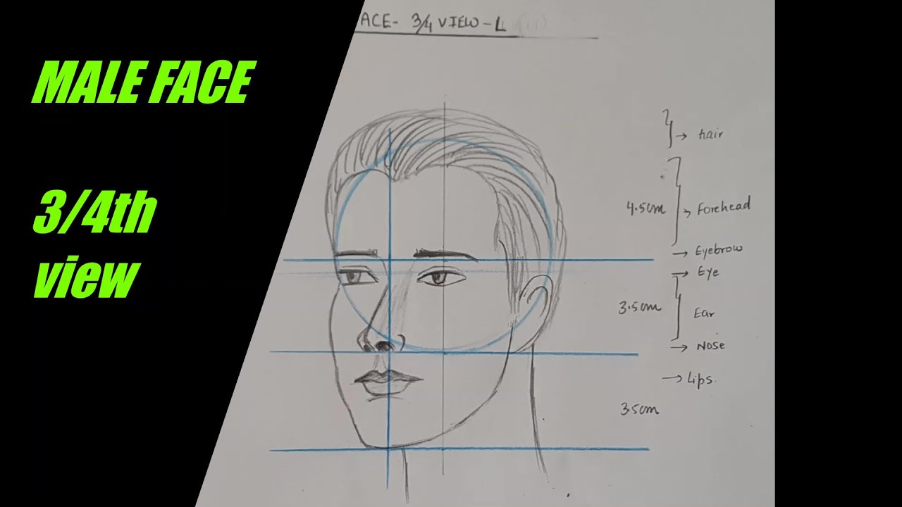 How to draw MALE FACE - at an ANGLE / 3/4th view / Basic proportion ...