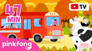 wheels on the bus go round and round compilation car town baby car pinkfong car story