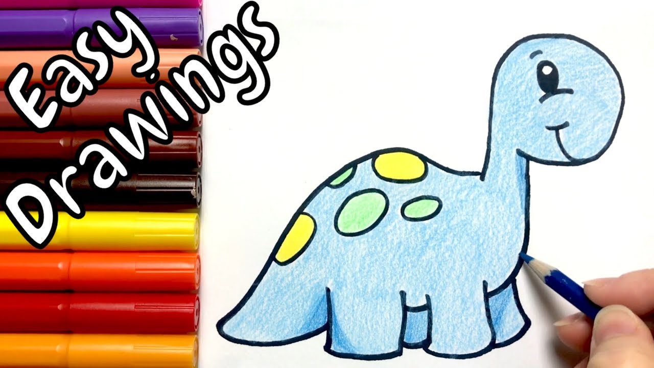 Easy Drawings | Cute Dinosaur Dino Drawing | Draw Step by Step ...