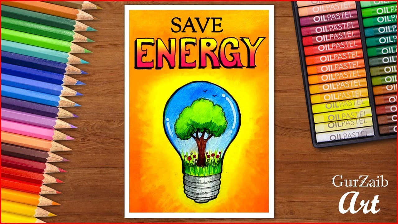 How to draw save energy poster chart drawing for competition ( very ...