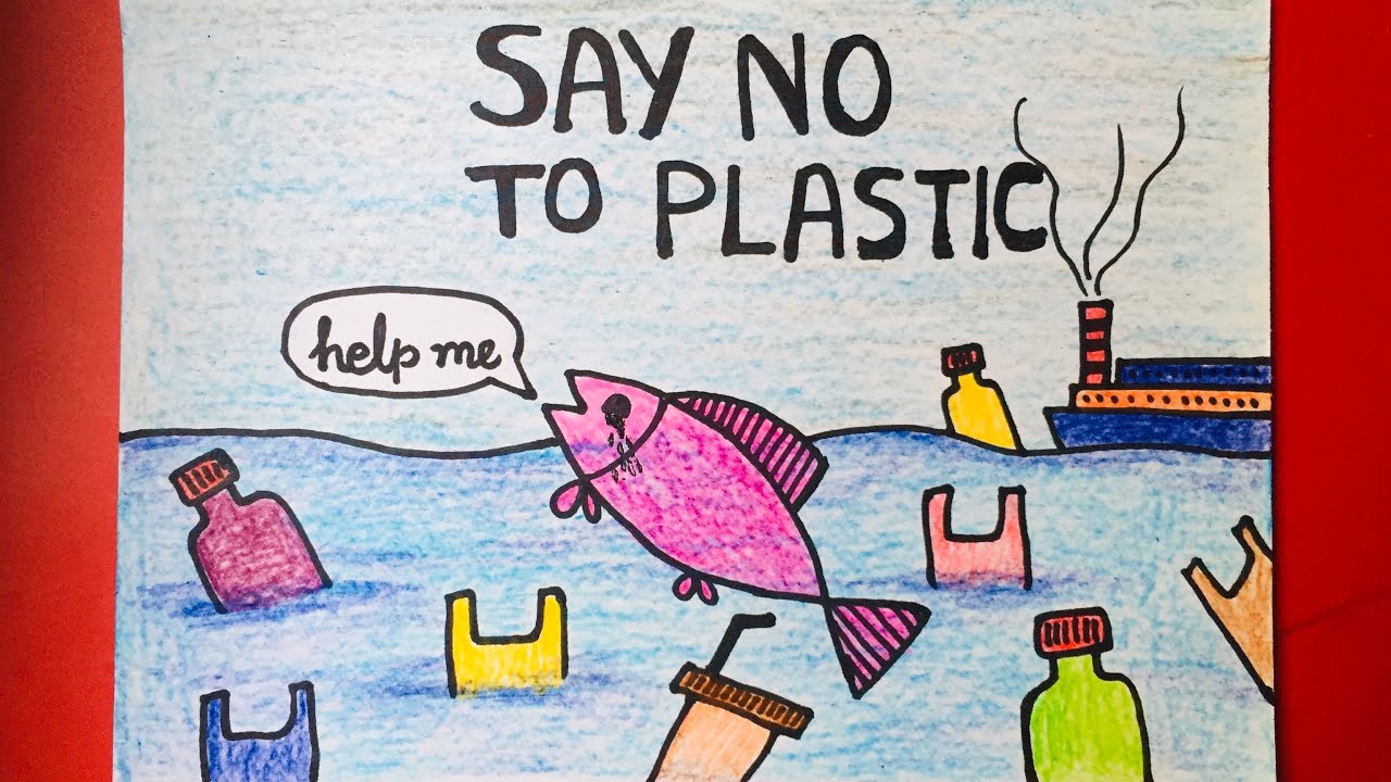 How To Draw Stop Plastic Pollution Drawing Poster Chart Project | Sexiz Pix