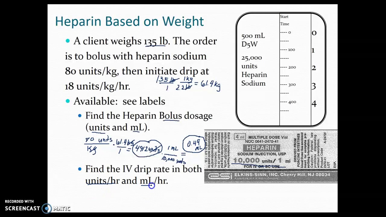 Heparin based on weight. Bolus and Drip - YouTube