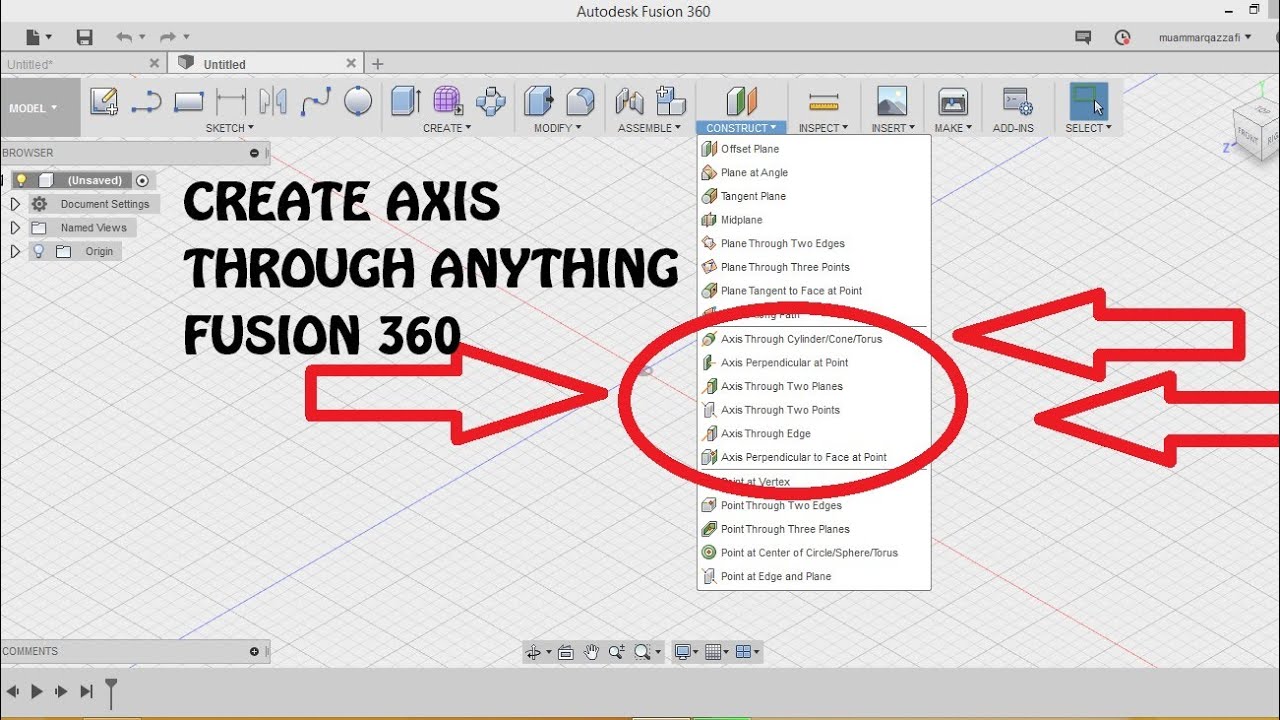 How to construct axis in fusion 360 - YouTube