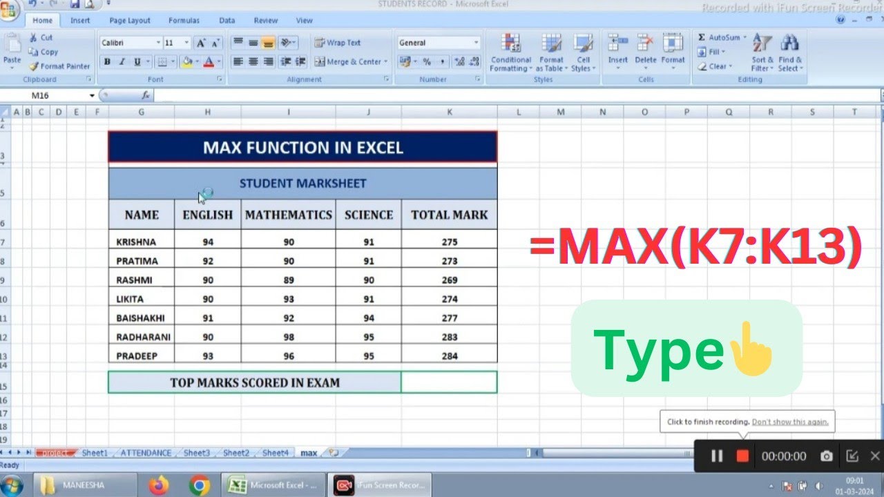 Max function in MS Excel | Max formula in Excel - YouTube