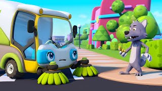 street sweeper gets to work monster cars fire truck nursery rhymes kids songs babybus