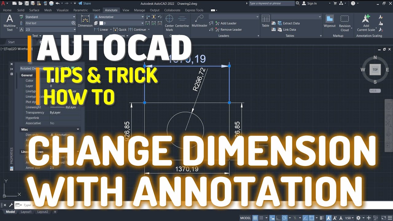 AutoCAD How To Change Dimension With Annotation Tutorial - YouTube