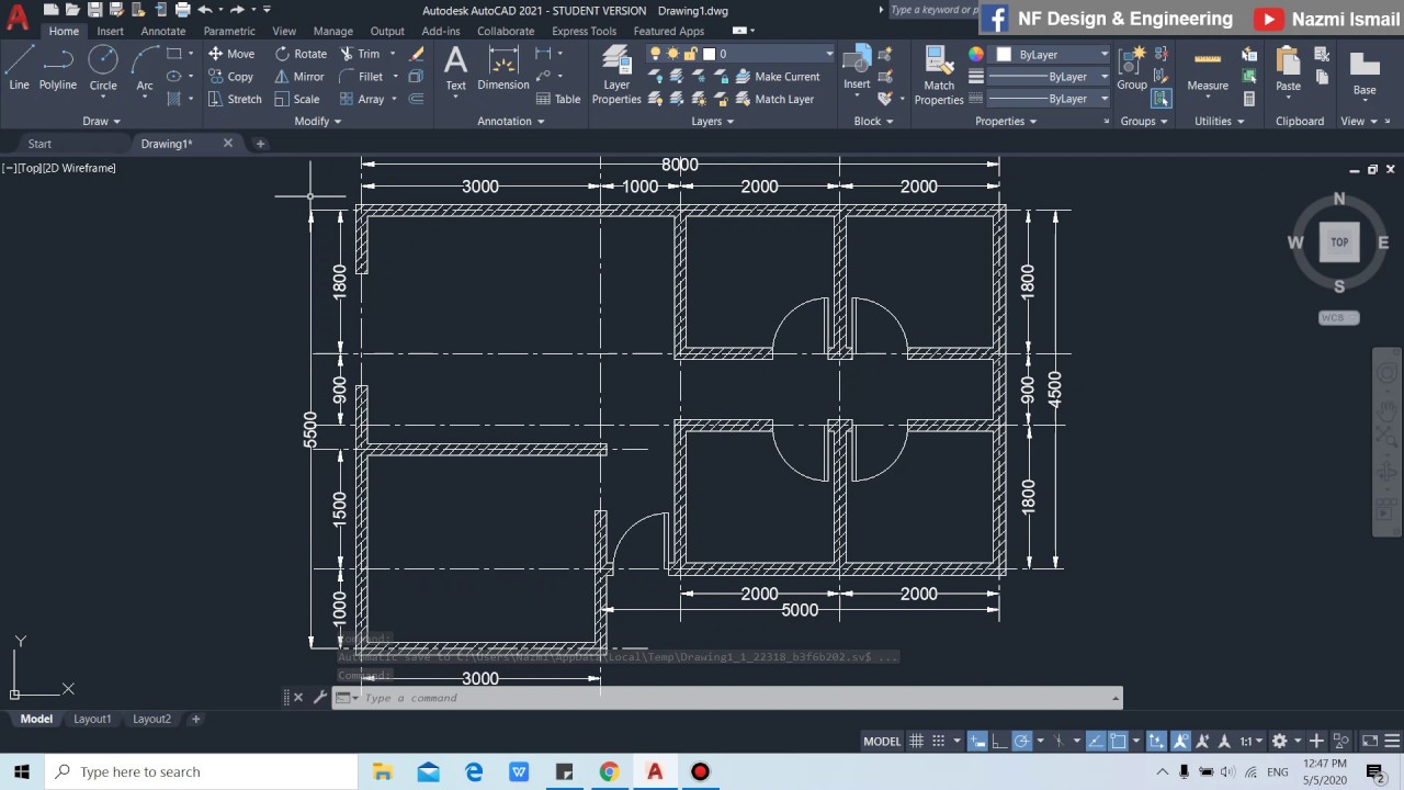 #072 I AutoCAD: Floor Plan - Wall & Door Symbol Drafting I Nazmi Ismail ...