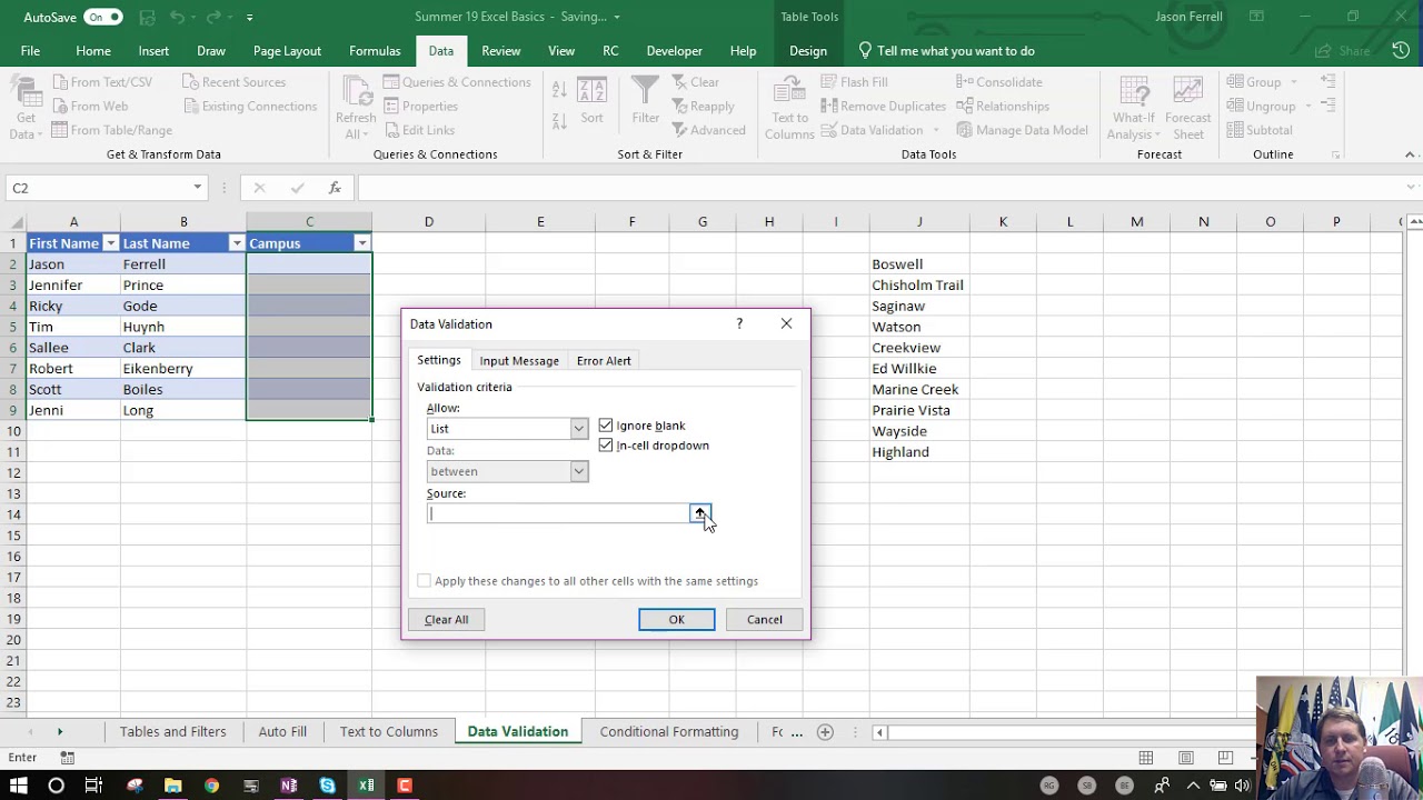 Excel Data Validation - YouTube