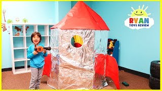 Giant Box Fort Rocket Ship with Ryan and Gus