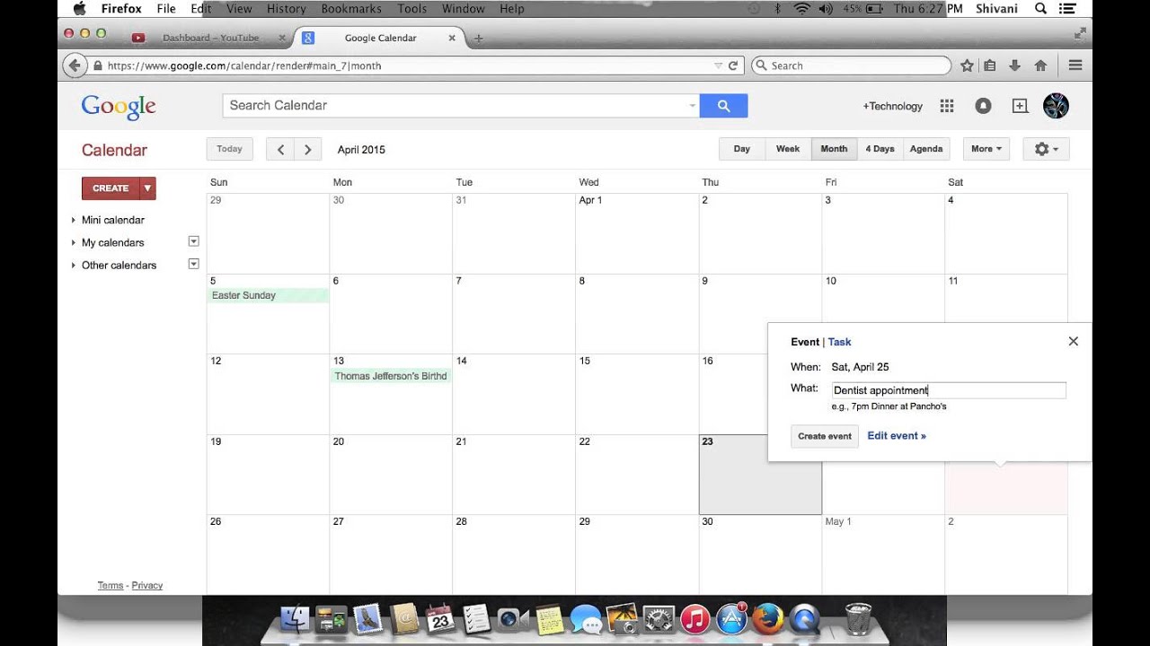 How to create a new calendar event using Google Calendar YouTube