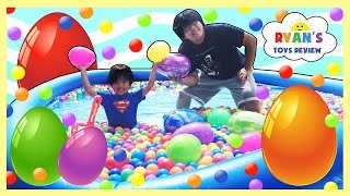 HUGE EGGS HUNT SURPRISE TOYS CHALLENGE Gaint Ball Pit Huge pool Chocolate Egg Disney Cars Toys Train