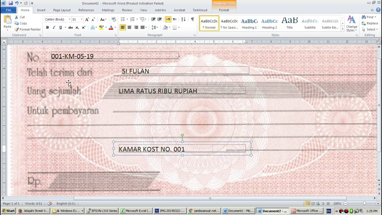 Contoh Kwitansi Manual