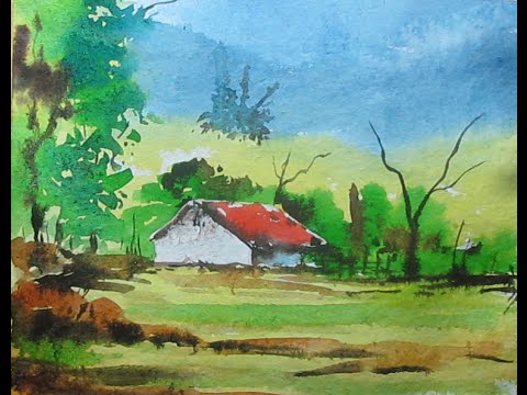 How to paint a simple landscape in watercolor - YouTube