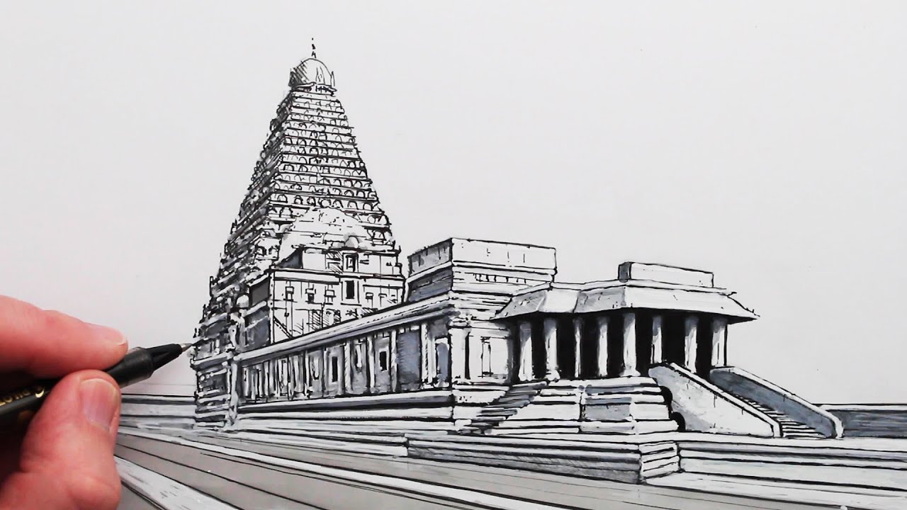 How to Draw an Indian Temple: One Point Perspective - YouTube