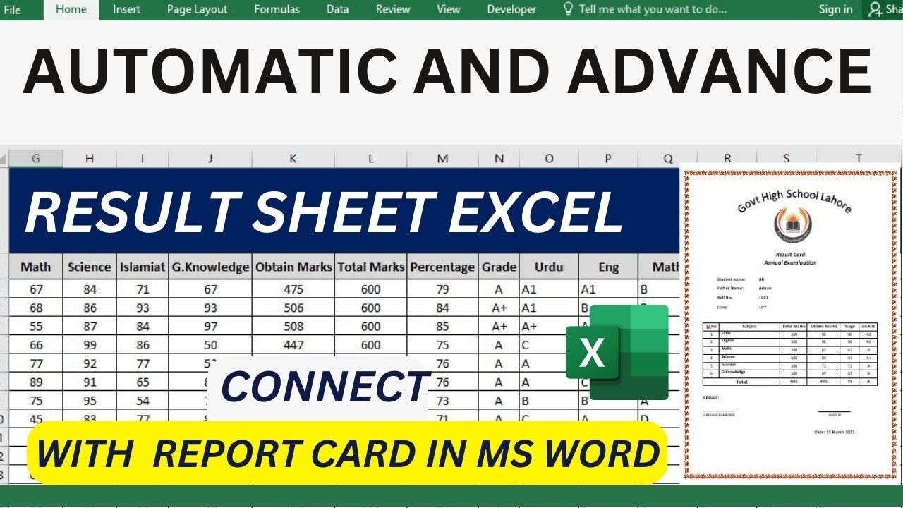 How to make student report card format in Excel | Excel Result Sheet ...