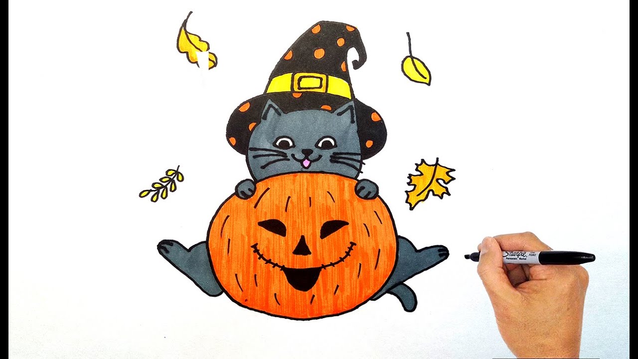 Vẽ lễ hội halloween 2020 cực đẹp - Vẽ chú mèo và quả bí ngô - How ...