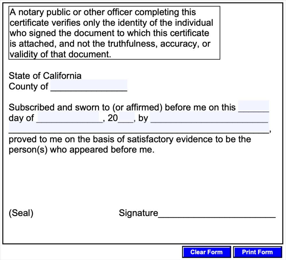 Official California Notary Jurat