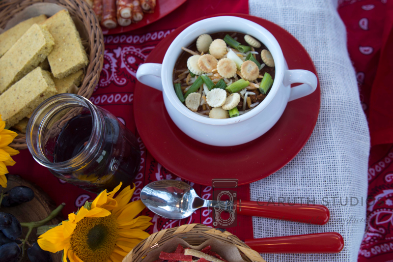 bowl of dressed chili and sangria