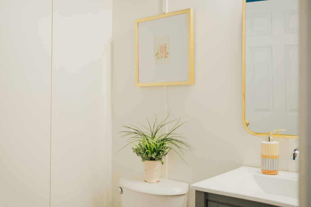 Modern Boho Powder Room in Teal and White