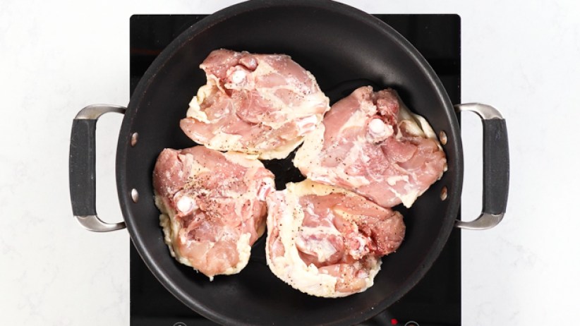 add chicken thighs skin down to a hot pan