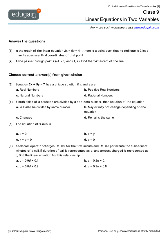 Linear Equations In Two Variables