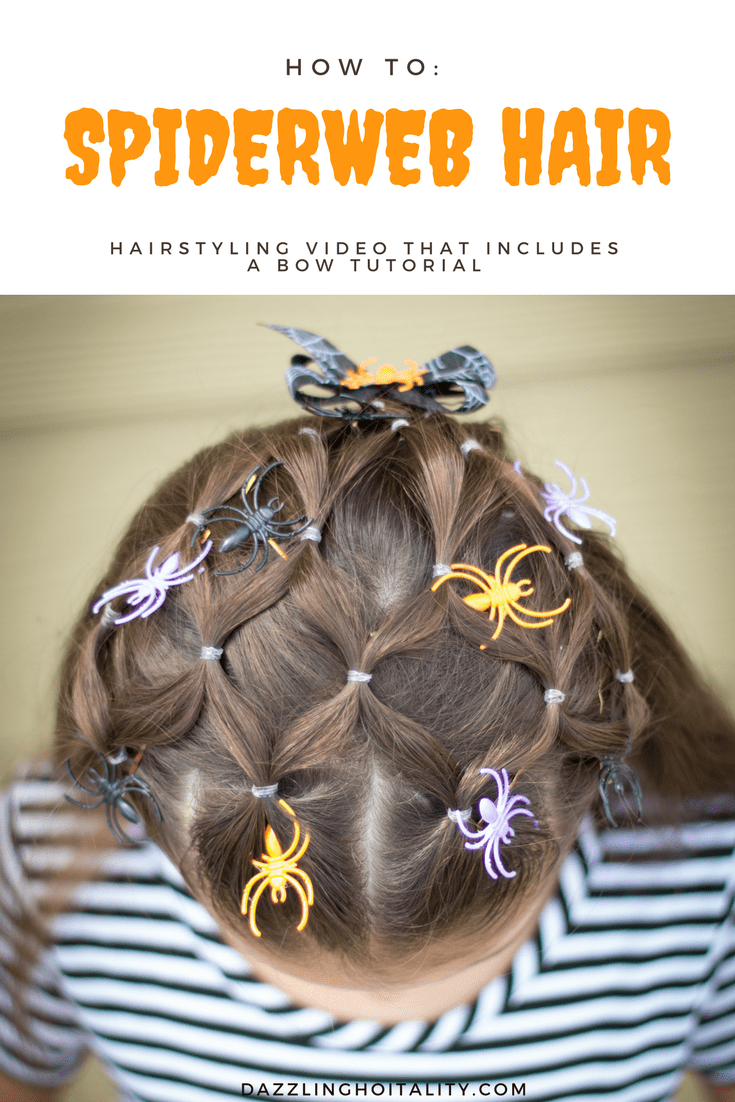 Your little girl will be wicked cute this Halloween with Dazzling Hospitality's Scary Easy Spiderweb Hair Tutorial! Includes hair, bow, and spider clip tutorial. www.dazzlinghospitality.com