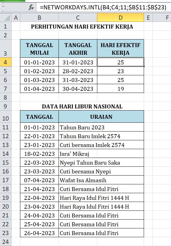 Cara Menghitung Hari Efektif Kerja di Excel dengan Rumus Sedehana ...