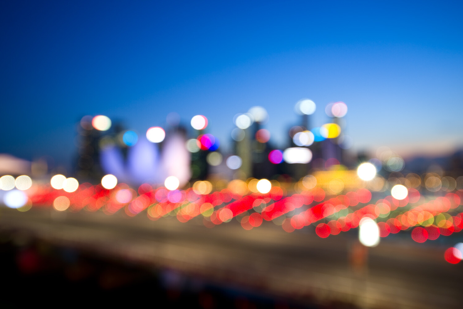 Singapore - Out of Focus Cityscape Bokeh Images at Blue Hour 