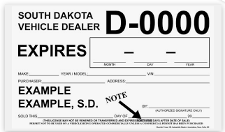 South Dakota Temporary License Plate