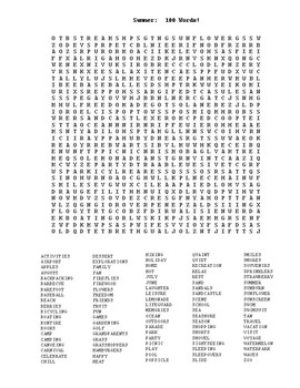 Summer Vacation 100 Word Word Search Pdf / 100 Summer Vacation Words ...