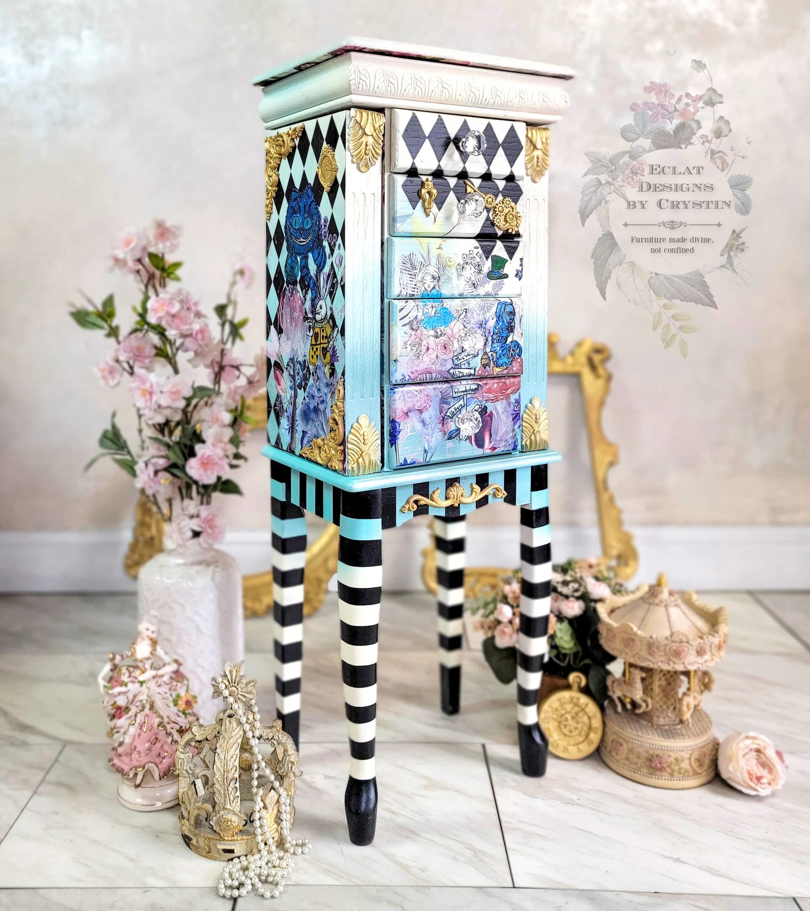 SOLD Alice in Wonderland Jewelry Armoire - Eclat Designs by Crystin