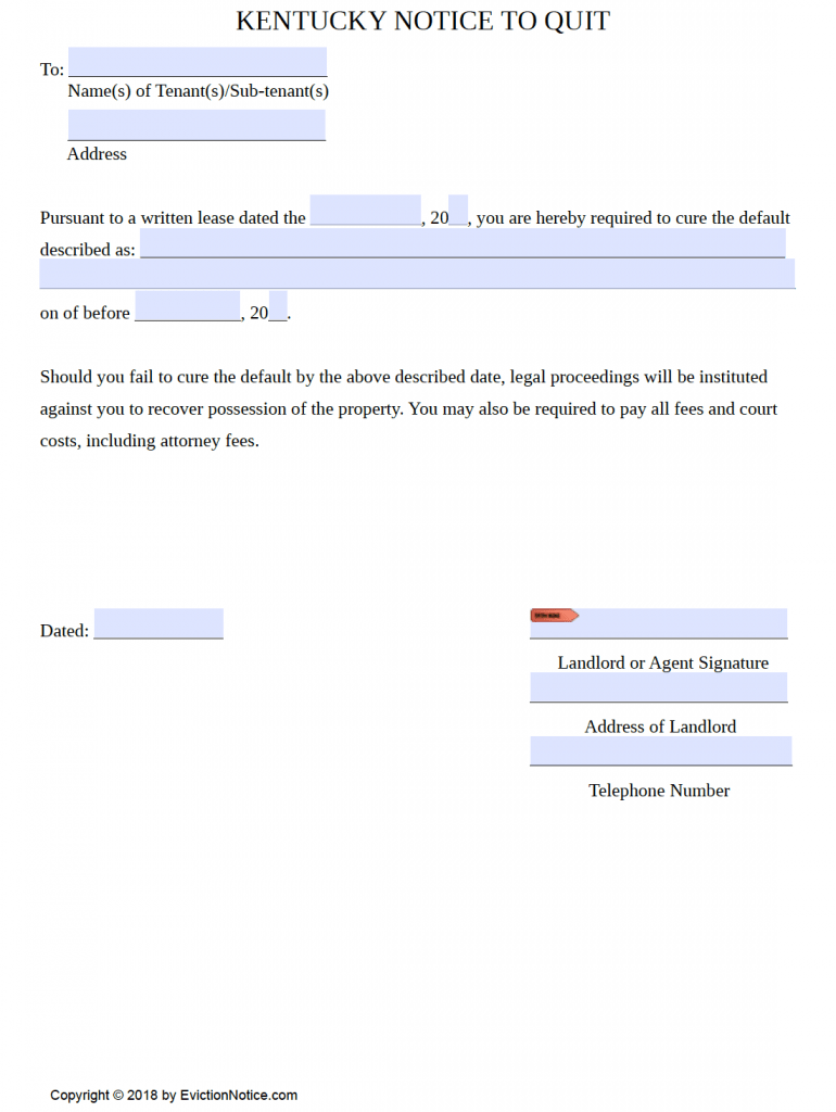 Free Kentucky Eviction Notices